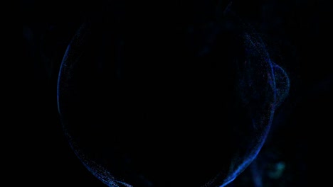 stream of blue luminous particles underwater on black background runs into a spherical field, place for your text, logo. alpha channel as luma matte. ink effect of advection.