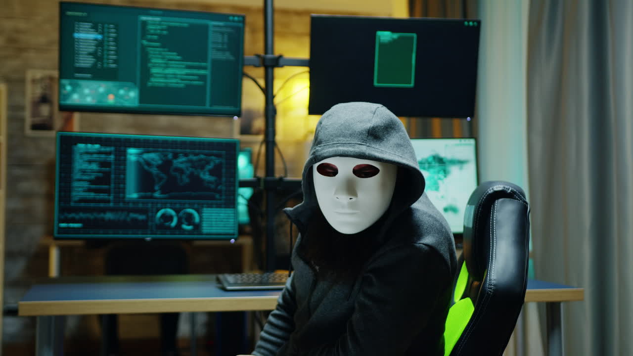 Masked hacker wearing a hoodie to hide his identity