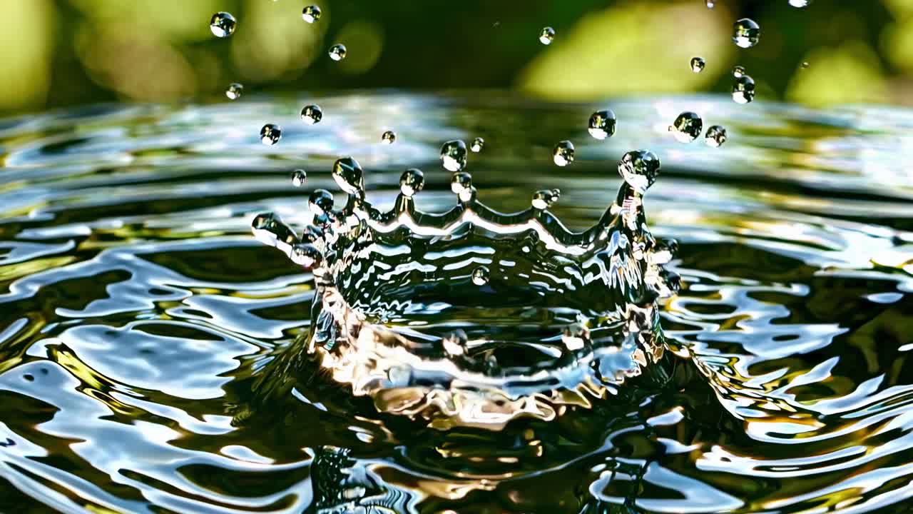 Close-up video of a water splash with a high-angle view, capturing dynamic ripples and droplets