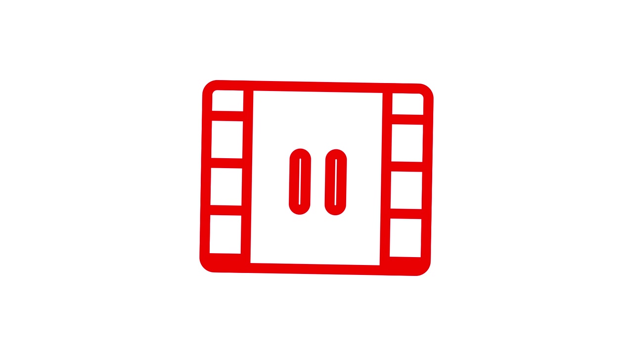 Icona animata rossa di pellicola cinematografica con pulsanti Play e Pausa