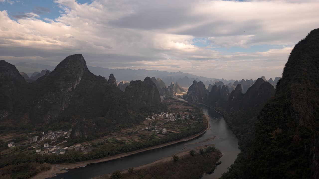 Majestic Time Lapse of Winding Li River and Karst Mountains near Guilin, China