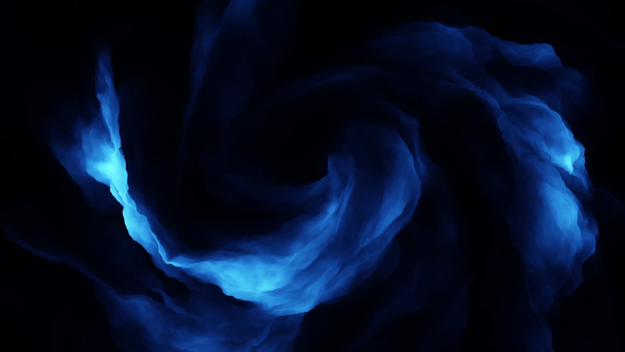 Fumo blu astratto o vapore simile a inchiostro si avvolge e si muove su uno sfondo nero, creando uno sfondo atmosferico e suggestivo per titoli, transizioni e sovrapposizioni