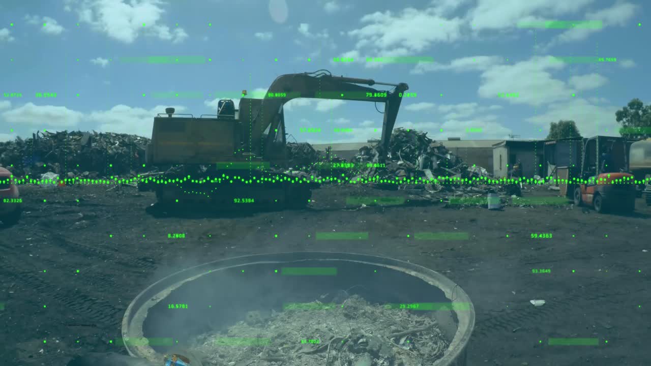 쓰레기 매립장 위의 데이터 처리 애니메이션