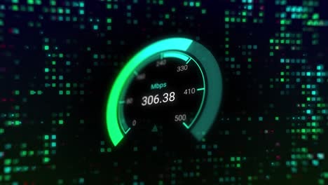 animación del procesamiento de datos de velocidad de internet sobre puntos brillantes.