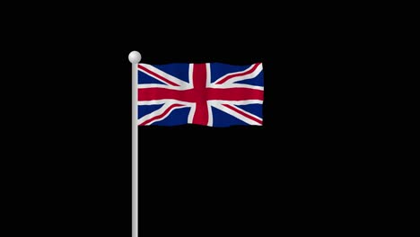 waving flag of uk great britain england changing to transparent alpha white flag on black background