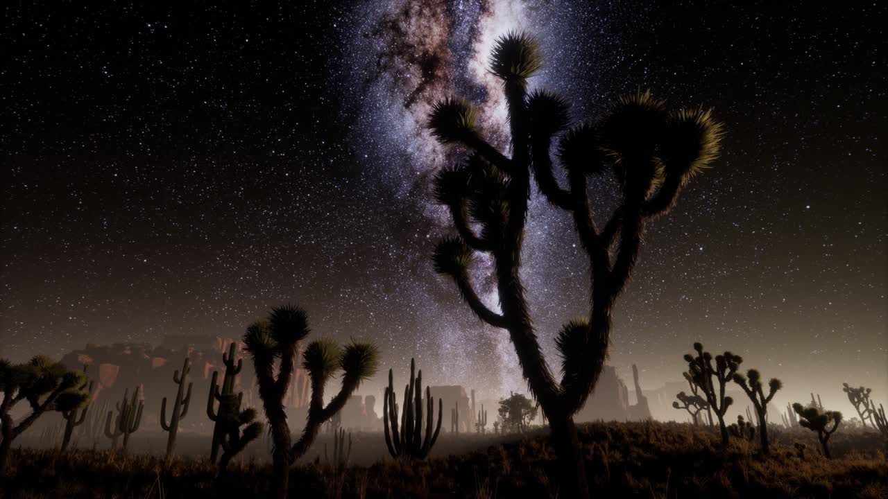 hiperlapso en el parque nacional del valle de la muerte desierto iluminado por la luna bajo las estrellas de la galaxia