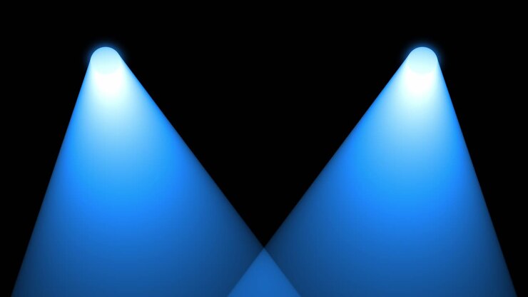 Looping animation of two blue spotlights moving from left to right and crossing each other on a black background