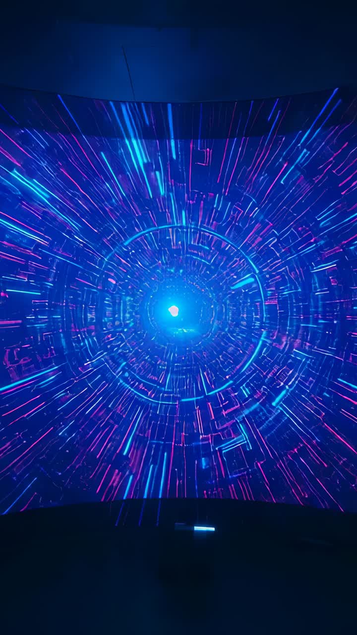 Vertical video: Starting projector sending tunnel to screen for demo, radial streaks racing outward