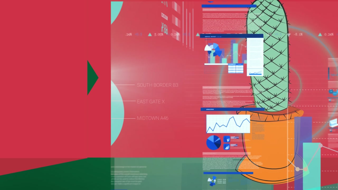 Animation of data processing over cactus on red background