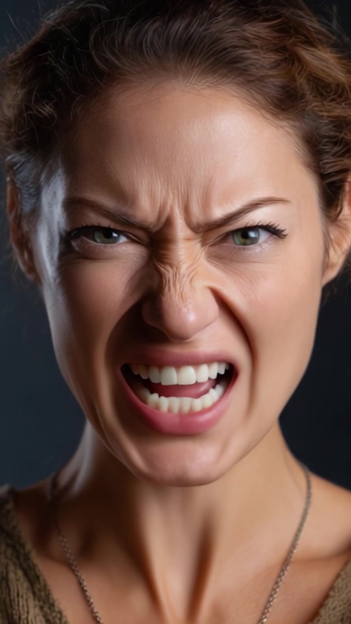 A Close-Up of an Angry Woman Demonstrating Intense Emotions, Capturing the Raw Expression of Frustration and Displeasure in a Dramatic Portrait.