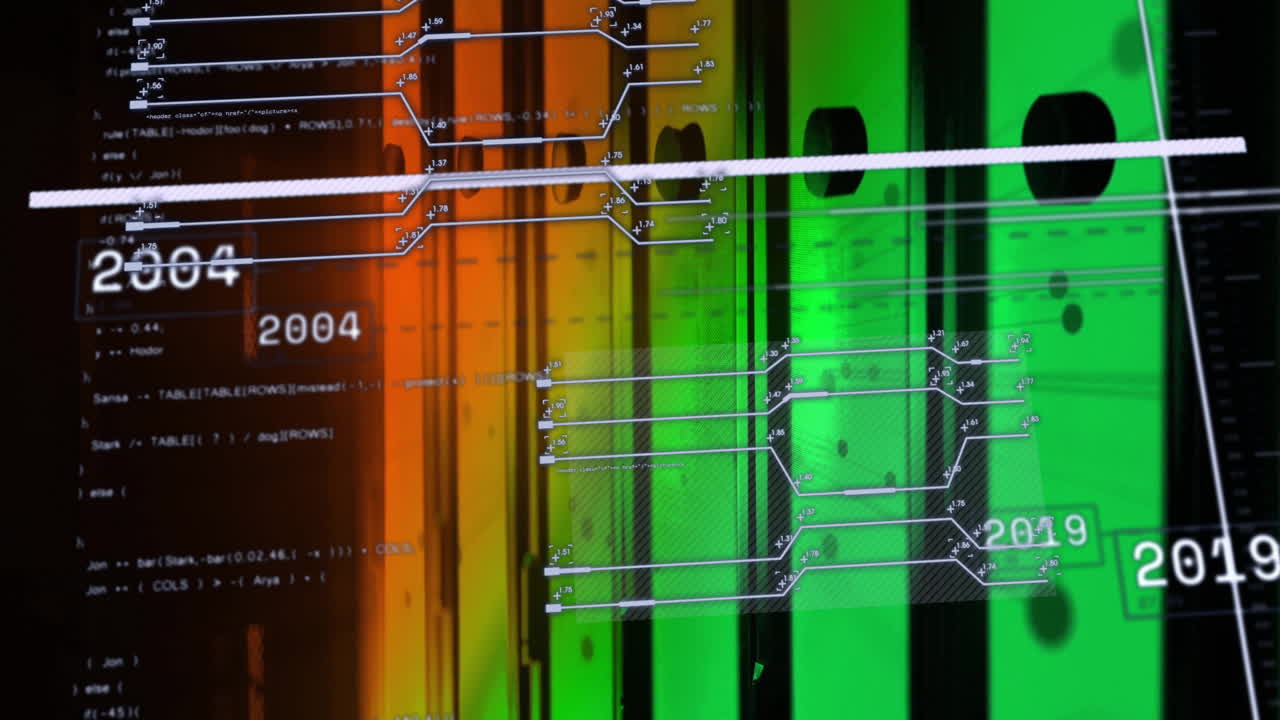animación del procesamiento de datos digitales a través de servidores informáticos