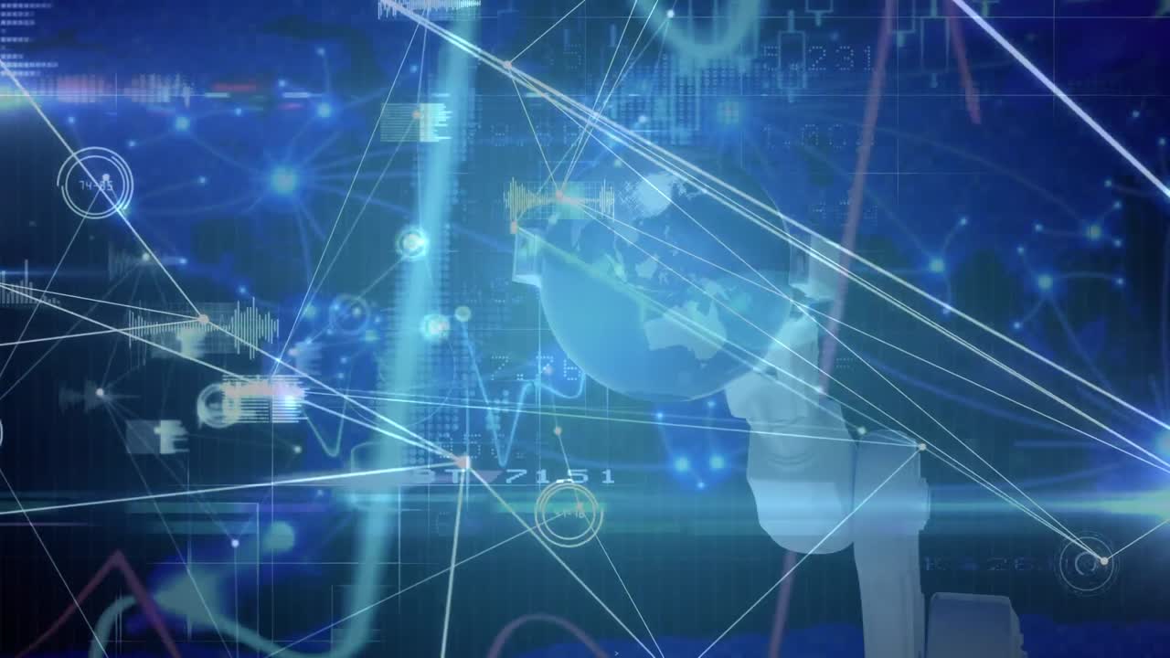 전 세계에 있는 아이콘과 연결된 네트워크의 애니메이션