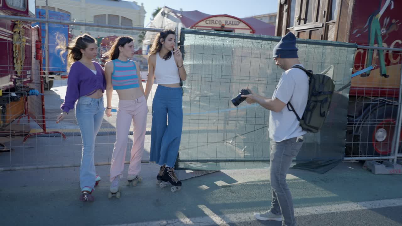 Three Women Roller Skating, Photographed by a Photographer