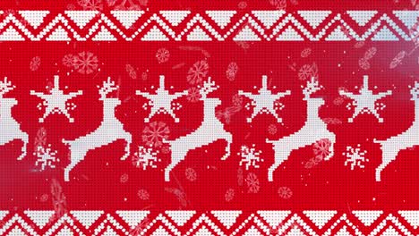 Animation-of-snow-falling-over-christmas-pattern-on-red-background