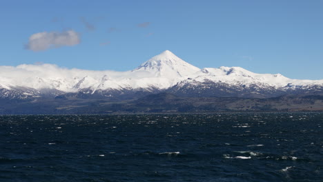 stunning view of huechulafquen lake and lanín volcano in patagonia, neuquén, argentina
