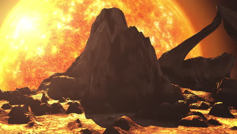 exoplanet surface with a large sun