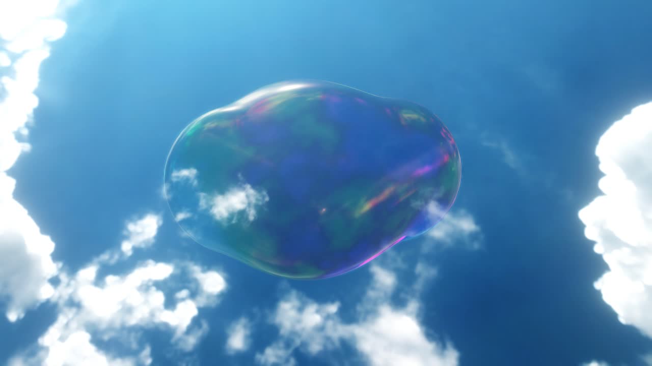 구름과 함께 맑고 푸른 하늘을 향해 흔들리는 비누방울