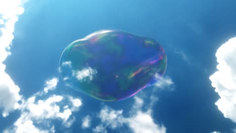 Burbuja-De-Jabón-Tambaleándose-Hacia-El-Cielo-Azul-Claro-Con-Nubes