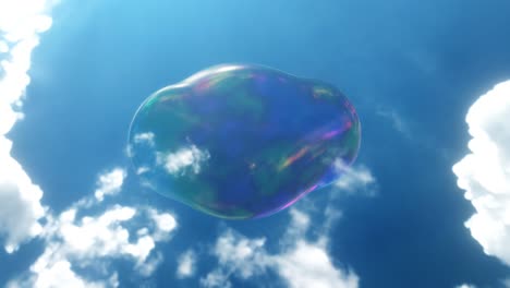 burbuja de jabón tambaleándose hacia el cielo azul claro con nubes