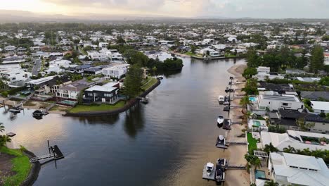 scenic aerial view of suburban canal waterways