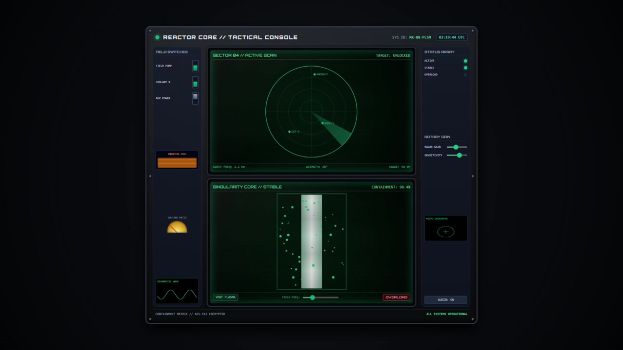 Sci-Fi Reactor Core Tactical Control Interface HUD Panel