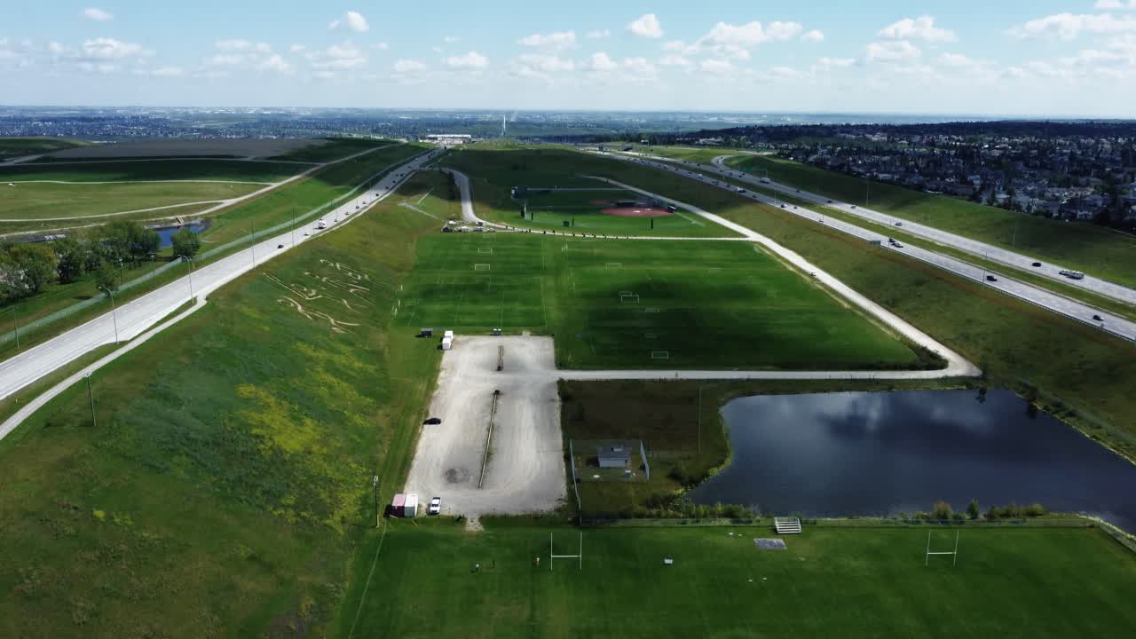 Drone shot of Inland Playfield parking Calgary NW