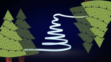 ribbon forming a christmas tree against christmas tree icons on blue background