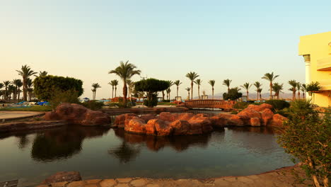 Beautiful-Landscapes-Of-Palm-Royale-Resort-Soma-Bay-Pool-In-Hurghada,-Egypt