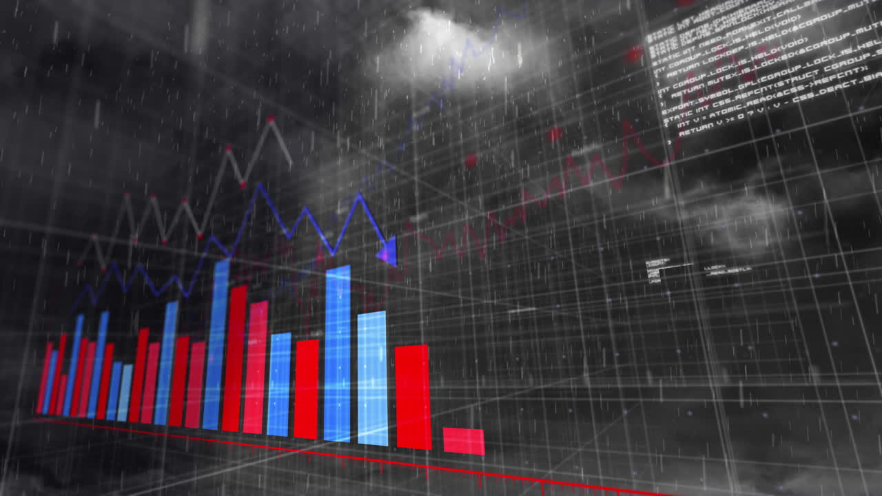 Animation of data processing and diagrams over storm