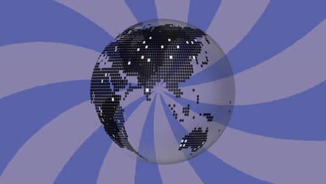 animación del icono del globo giratorio contra un fondo radial azul