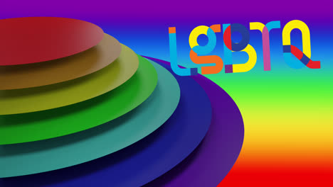 animation of pride lgbtq text over rainbow background