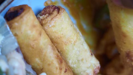 close-up of spring rolls
