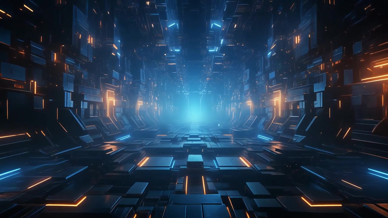 Futuristic Sci-Fi Corridor with Glowing Neon Lights