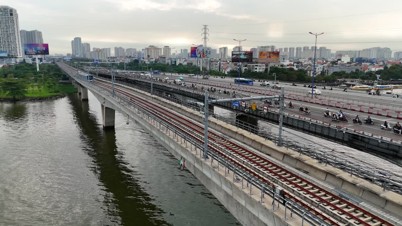 Ho Chi Minh City train - Vietnam from drone | Metro Ben Thanh - Suoi Tien - Saigon traffic