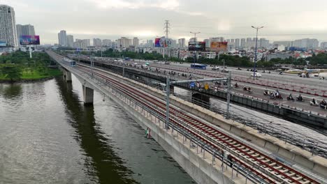 ho chi minh city train - vietnam from drone | metro ben thanh - suoi tien - saigon traffic