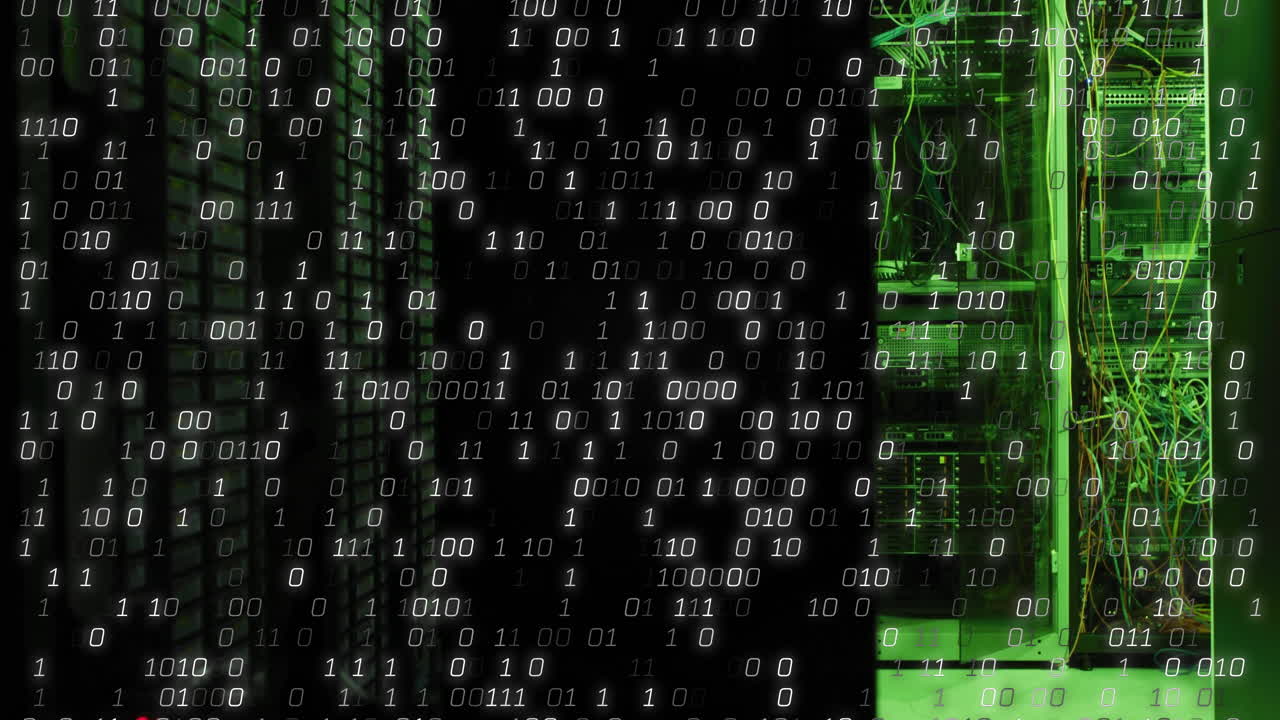 animación del procesamiento de datos en la sala de servidores