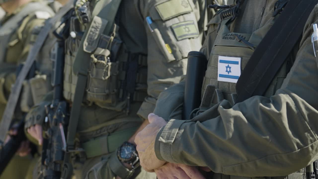 Israel Defense Forces military during Golan Heights occupation in Syrian territory, Israel national flag patch, Middle East, Gaza