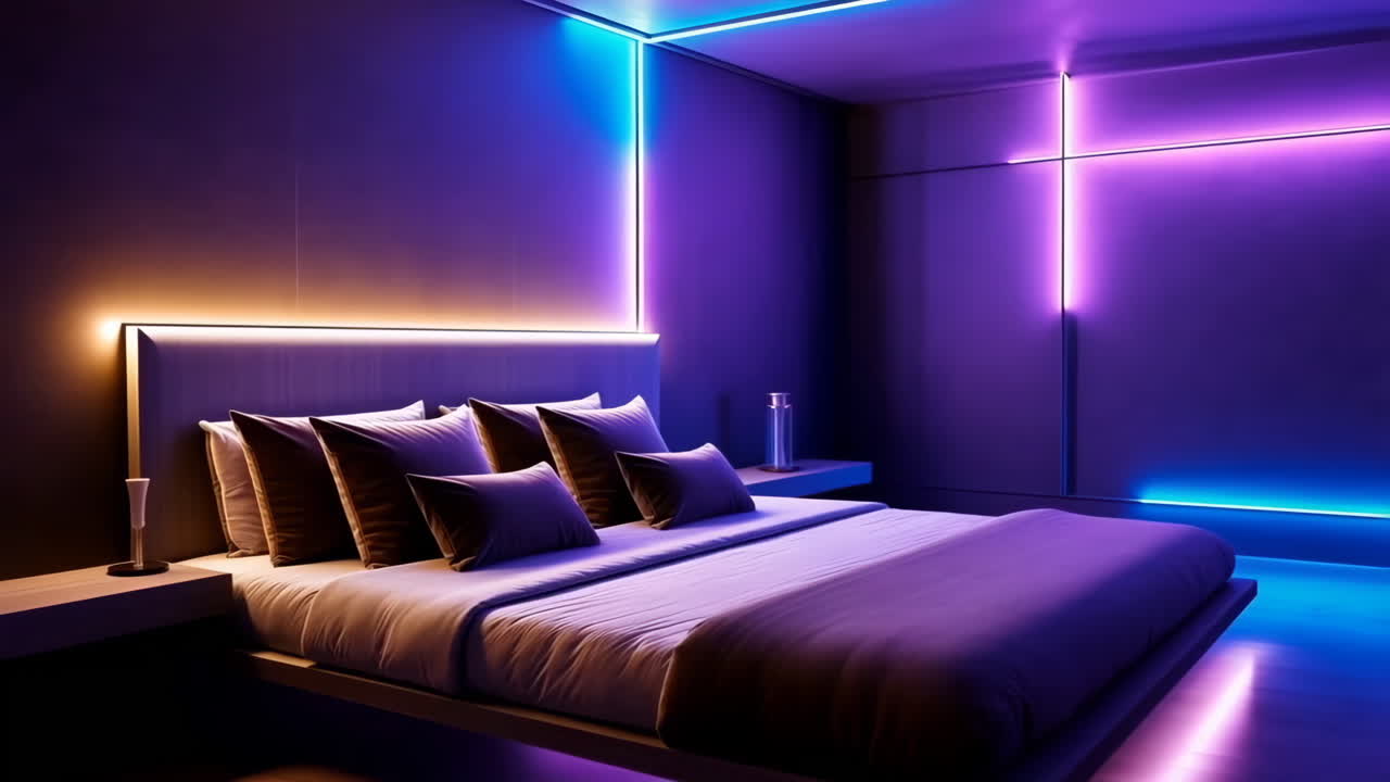 Modern Bedroom with Neon LED Lighting