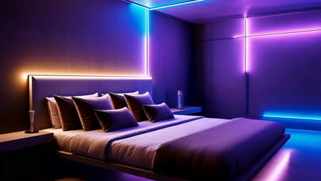modern bedroom with neon led lighting