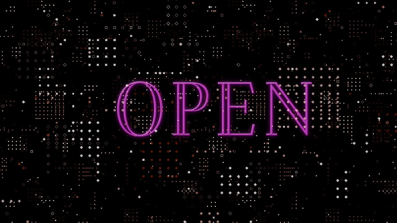 Animation of open text over spots on black background