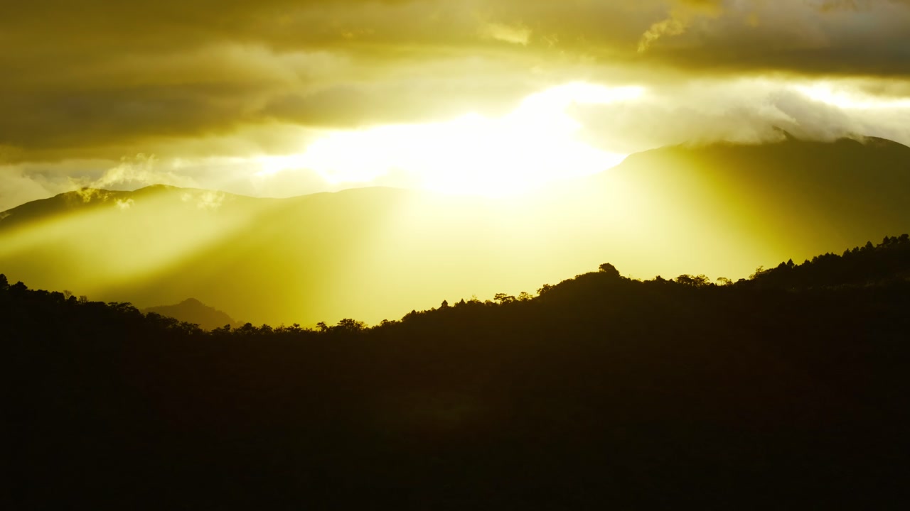 Sun Beams Breaking Clouds Above Ifugao Hingyon Mountain Landscape Scene