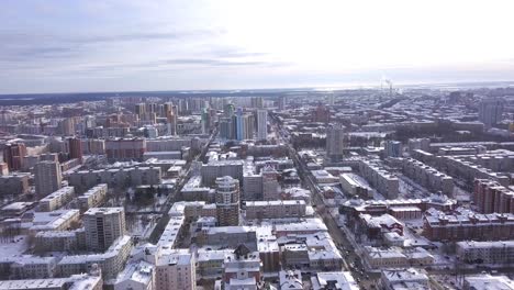 aerial view of a city covered in snow