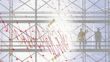 animación del procesamiento de datos financieros sobre el edificio de oficinas