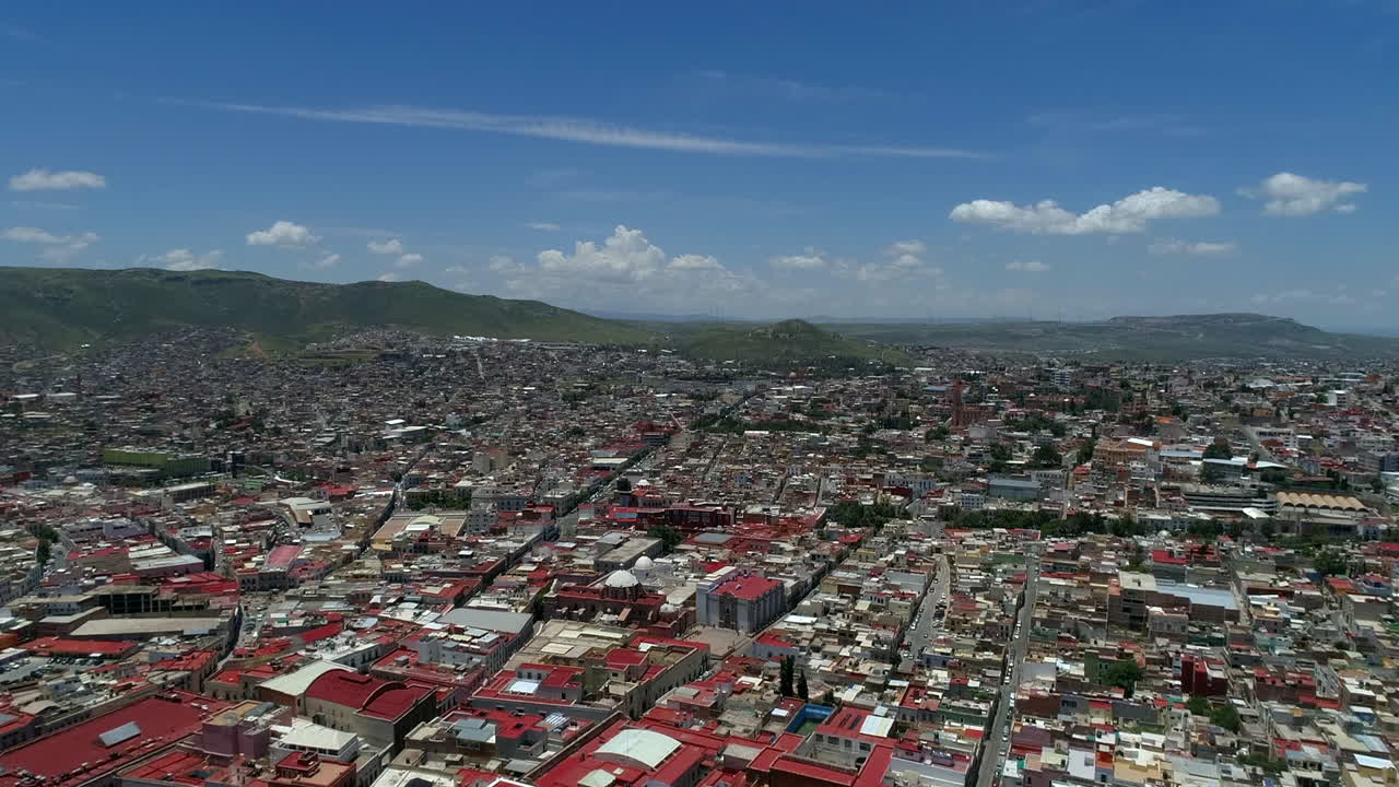 Magic town of Zacatecas Mexico, the historical downtown and the cable car, the mountain is "La Bufa" Historic place of old wars and mexican revolution.