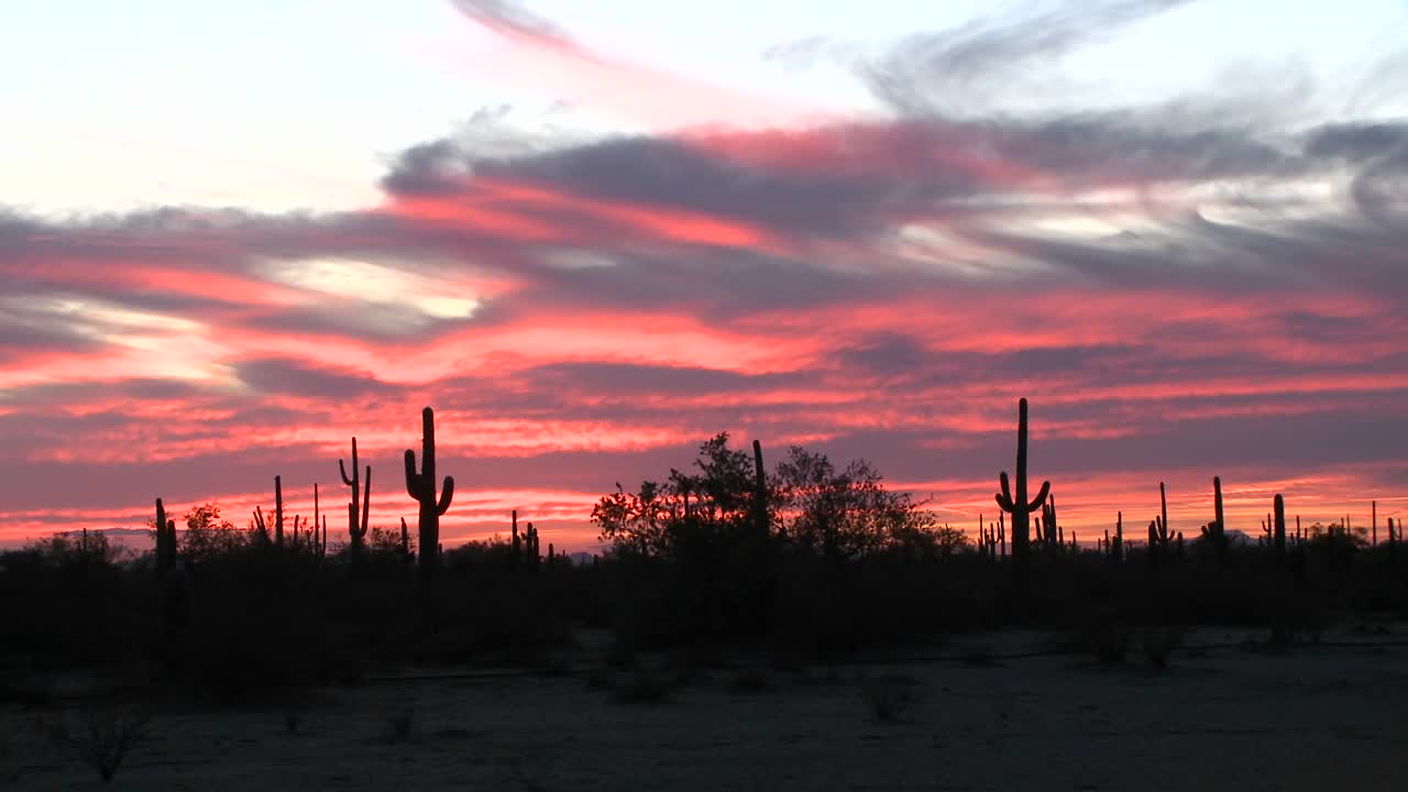 el sol se pone en una zona desértica