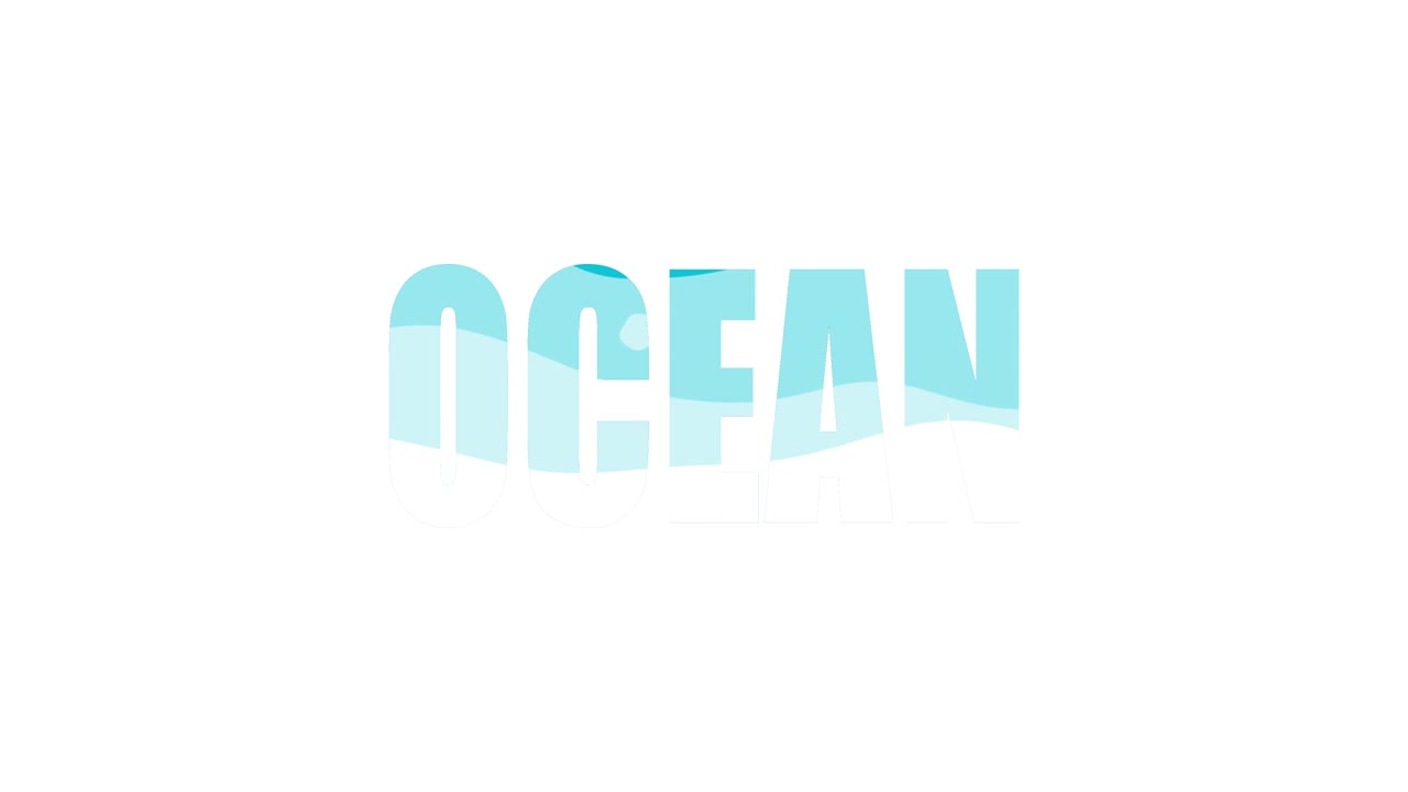 Ocean kinetische typografie. 4K lusresolutie animatie. Ocean typografie social media groet.