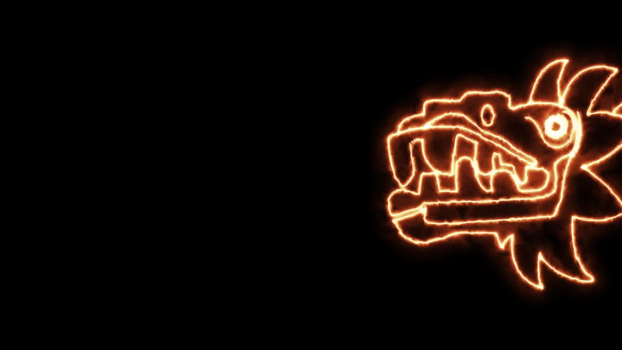 dibujo animado del dios religión politeísta serpiente emplumada también llamada quetzalcoatl en la cultura mexicana con efecto de fuego glifo característico en méxico
