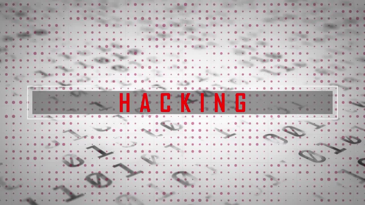 animación de texto de hacking y procesamiento de datos sobre fondo blanco