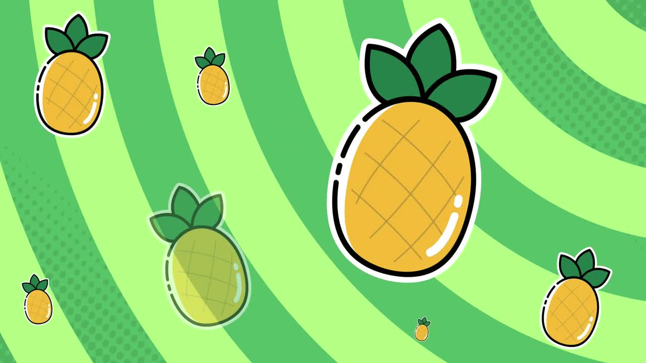 녹색 동심 줄무 ⁇  의 움직이는 배경 에 있는 파인애플 의 애니메이션