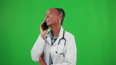 Woman,-doctor-and-green-screen-for-phone-call